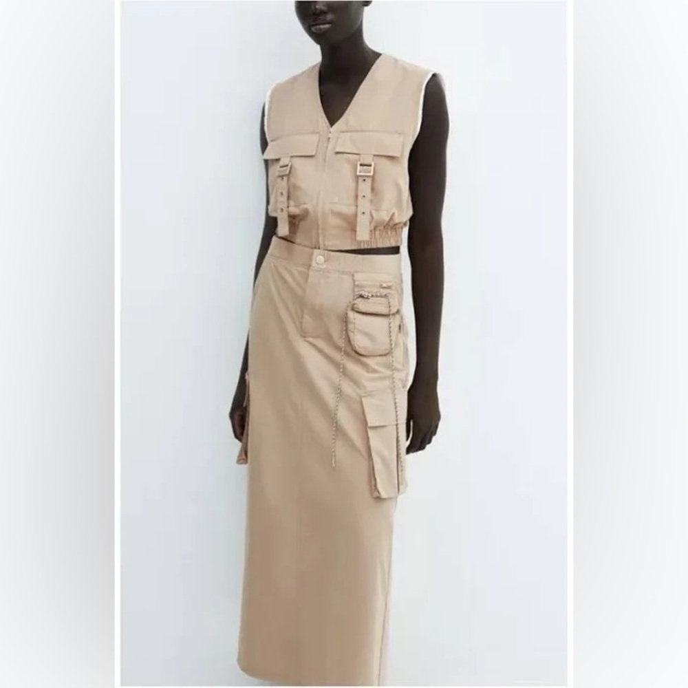 Mango Beige Cargo Maxi Skirt with Chain Pocket